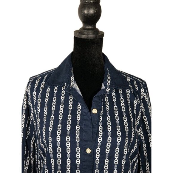 Tommy Hilfiger Womens Blue Chain Link Striped Embroidered Shirt Dress Size Small - Picture 2 of 8